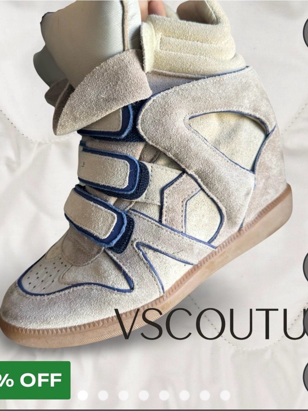 Wedge Sneaker in Light Beige and Blue